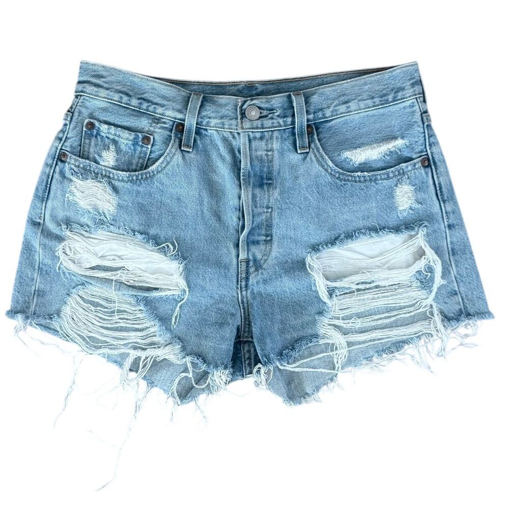 Levi's 501 Cutoff Denim Light Wash Distressed Jean Shorts 100% Cotton Daisy Duke